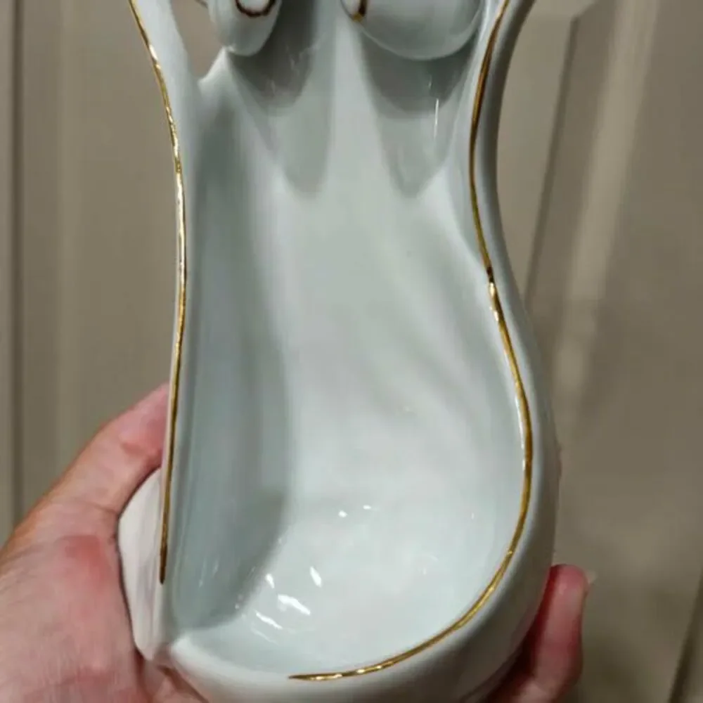 Appletree Design White Porcelain Angel Candle Holder Gold Trim